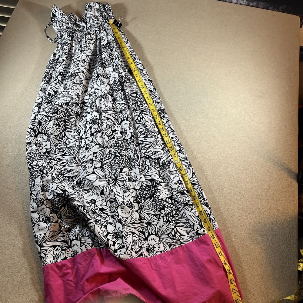Aeropostale Maxi Dress Women's XS Black‎ White Pink Floral Hawaiian Resort Y2K - Picture 13 of 14